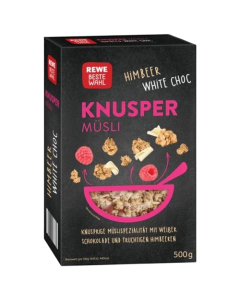 KNUSPER MÜSLI WHITE SCHOKOLADE HIMBEERE 500G