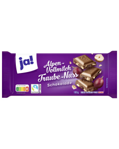 Ja! Chocolat Alpen Vollmilch Traubenuss 100G