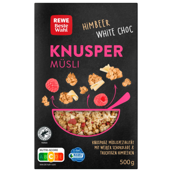 KNUSPER MÜSLI WHITE SCHOKOLADE HIMBEERE 500G